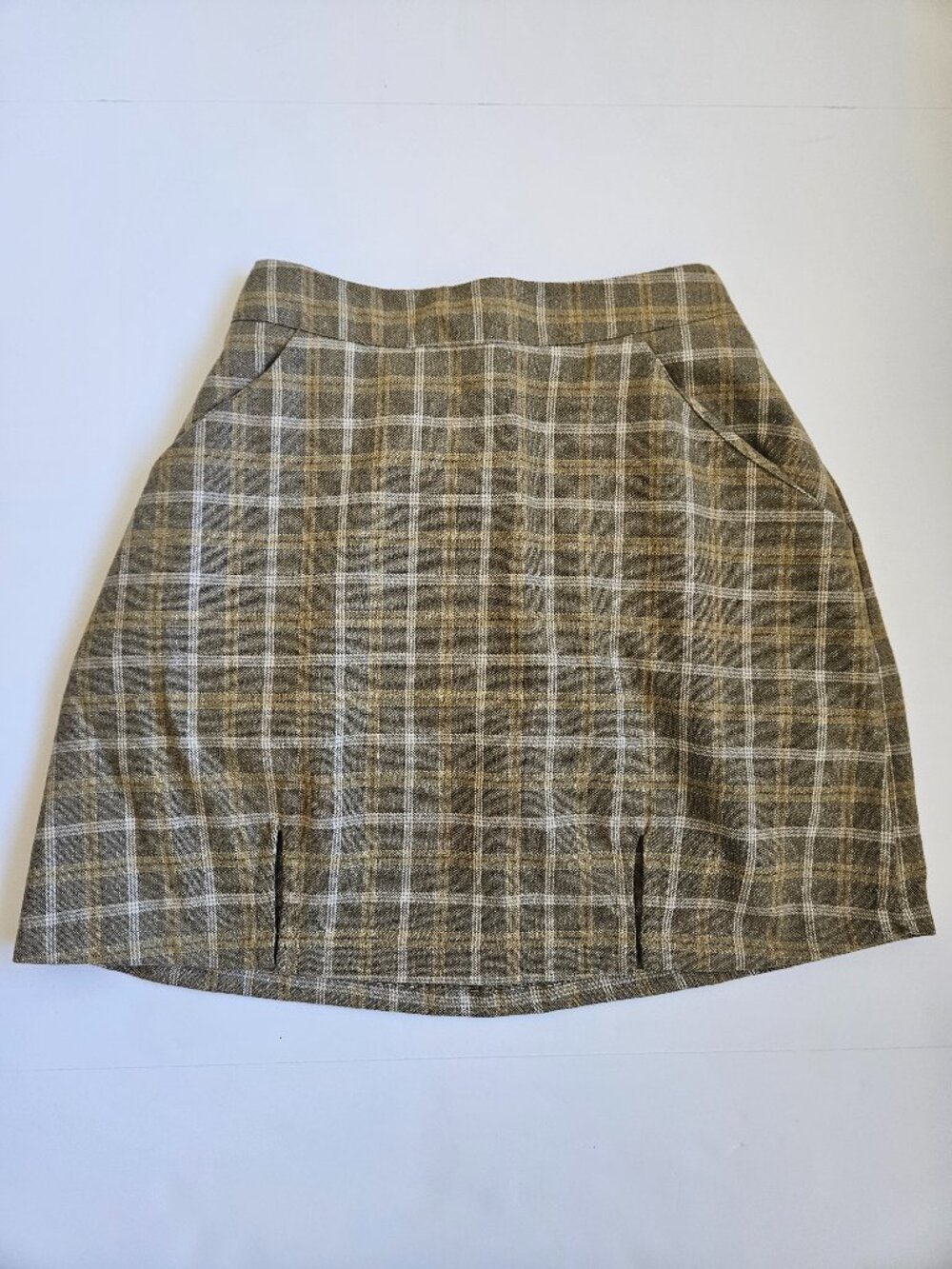 Brown Checkered Plaid A-line Mini Skirt with Pockets